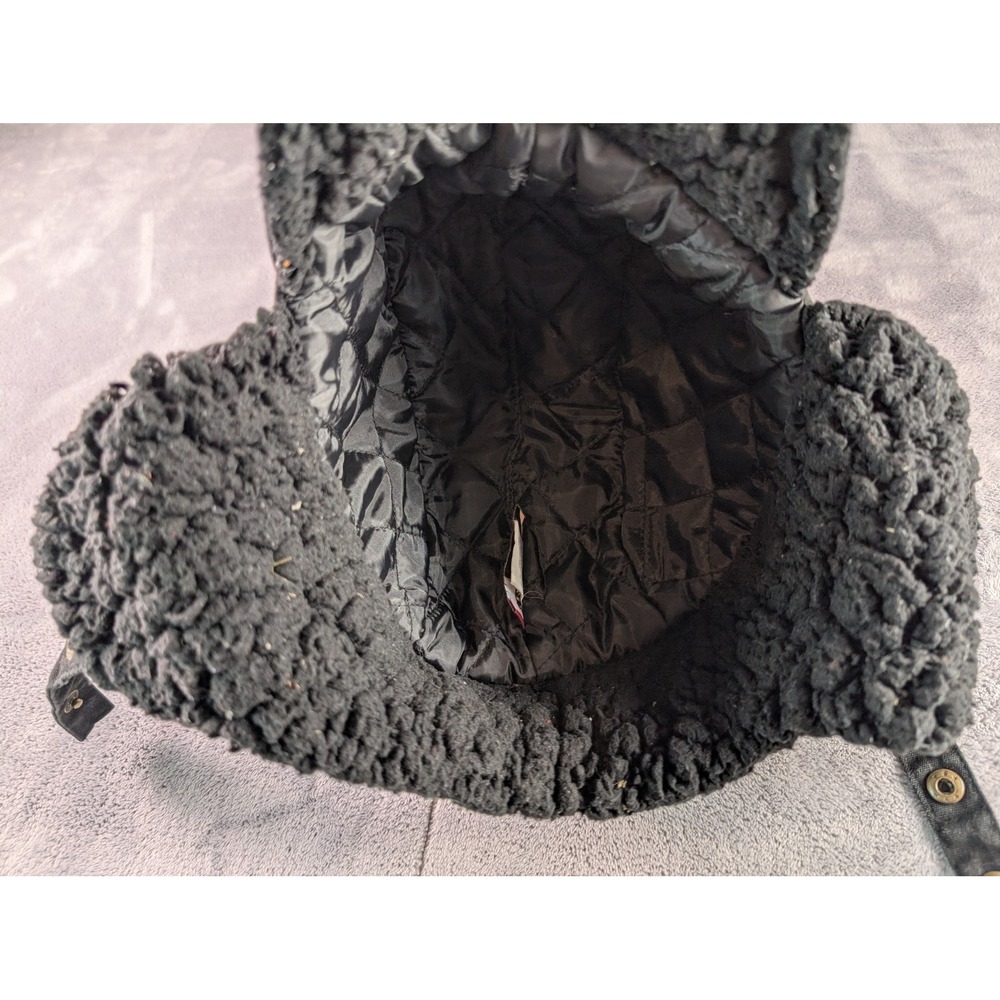 Ole America Black Trapper Hat Ear Flaps Faux Shearling Quilted Lining S - Picture 6 of 8